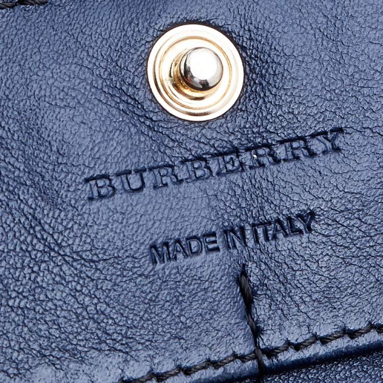 Pre Owned Burberry Navy Blue/Beige Leather and Nova Check Canvas Continental Wallet