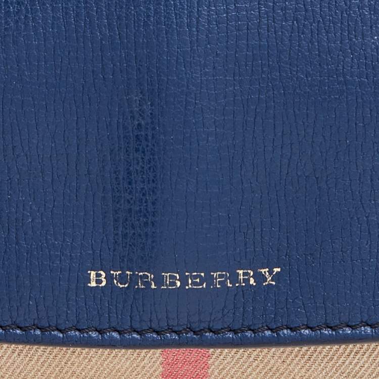 Pre Owned Burberry Navy Blue/Beige Leather and Nova Check Canvas Continental Wallet