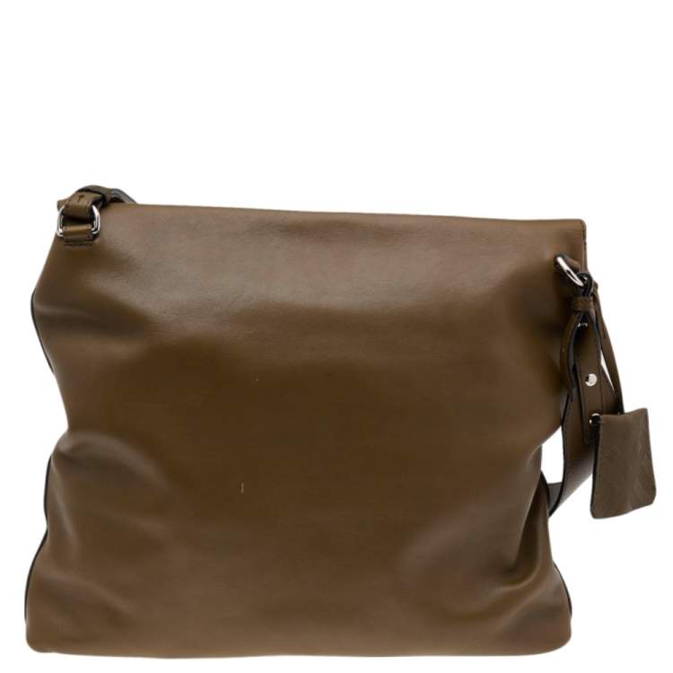 Pre Owned Burberry Olive Green Leather Studded Lock Messenger Bag