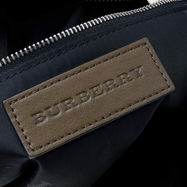 Pre Owned Burberry Olive Green Leather Studded Lock Messenger Bag