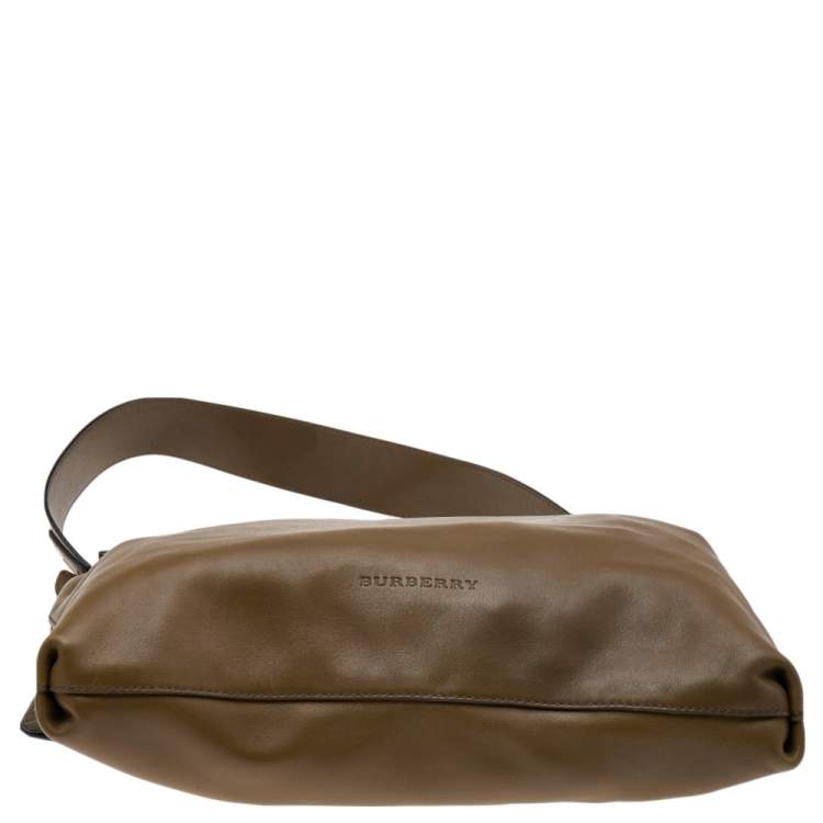 Pre Owned Burberry Olive Green Leather Studded Lock Messenger Bag