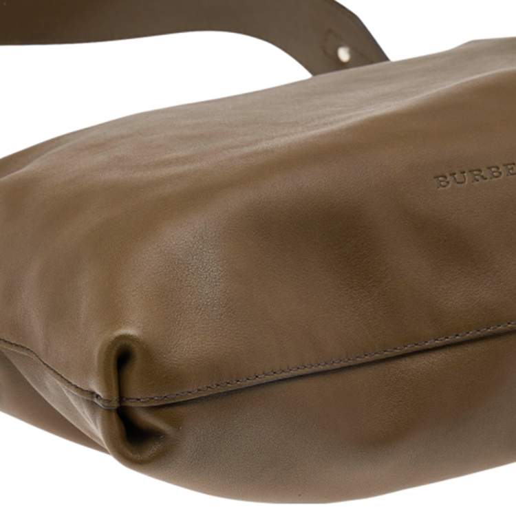 Pre Owned Burberry Olive Green Leather Studded Lock Messenger Bag
