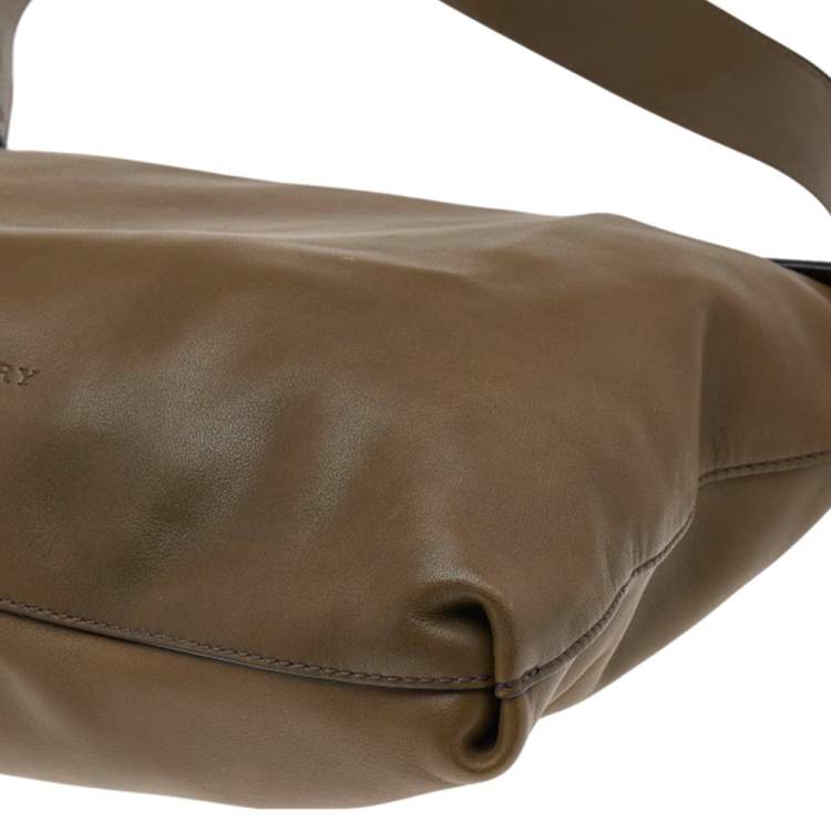 Pre Owned Burberry Olive Green Leather Studded Lock Messenger Bag