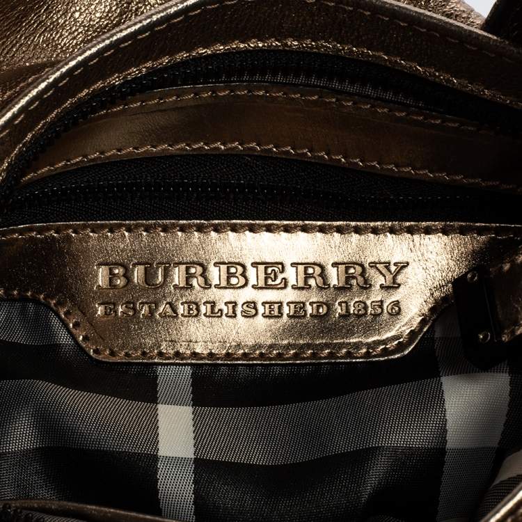 Pre Owned Burberry Gold Leather Warrior Drawstring Hobo