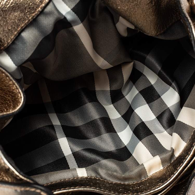 Pre Owned Burberry Gold Leather Warrior Drawstring Hobo