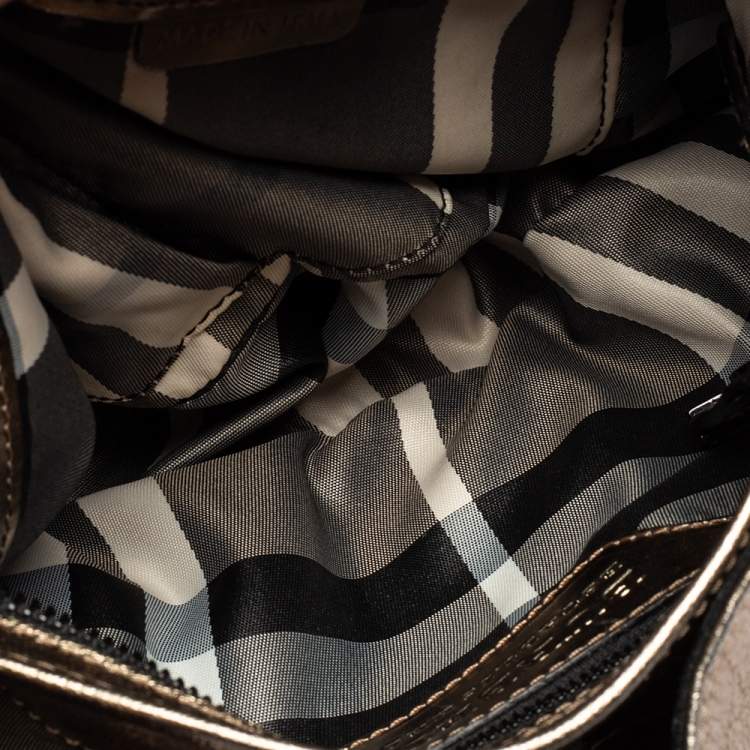 Pre Owned Burberry Gold Leather Warrior Drawstring Hobo