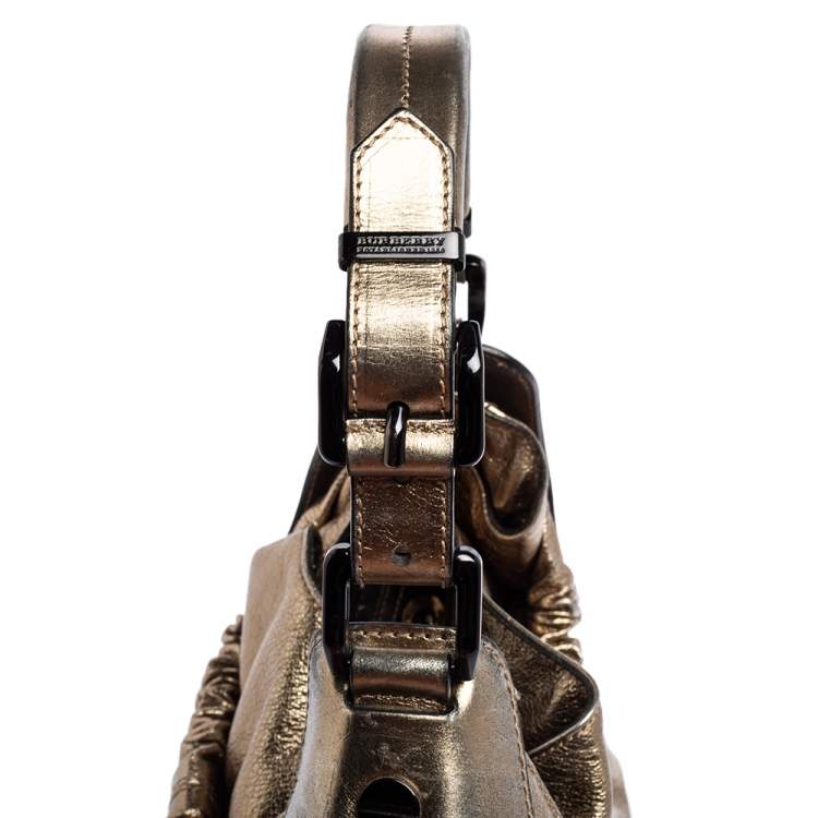 Pre Owned Burberry Gold Leather Warrior Drawstring Hobo