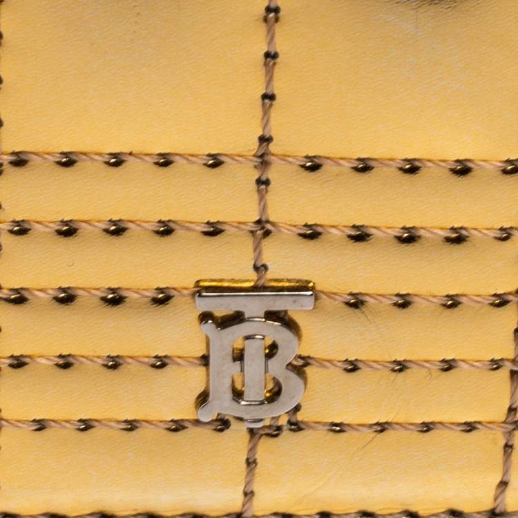 Pre Owned Burberry Gold Jessie Quilted Mirror Leather Flap Compact Wallet on Chain
