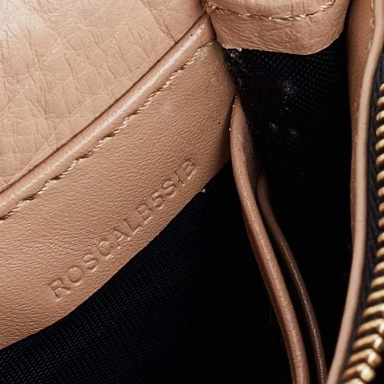 Pre Owned Burberry Beige Textured Leather Flap Wallet On Chain