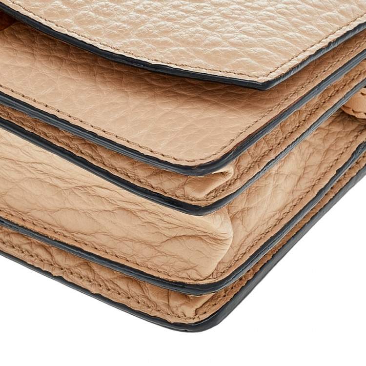 Pre Owned Burberry Beige Textured Leather Flap Wallet On Chain