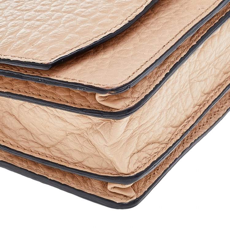 Pre Owned Burberry Beige Textured Leather Flap Wallet On Chain