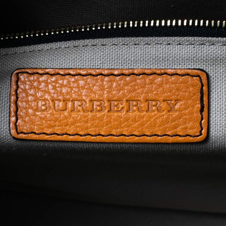 Pre Owned Burberry Orange/Beige House Check Canvas and Leather Duffel Bag