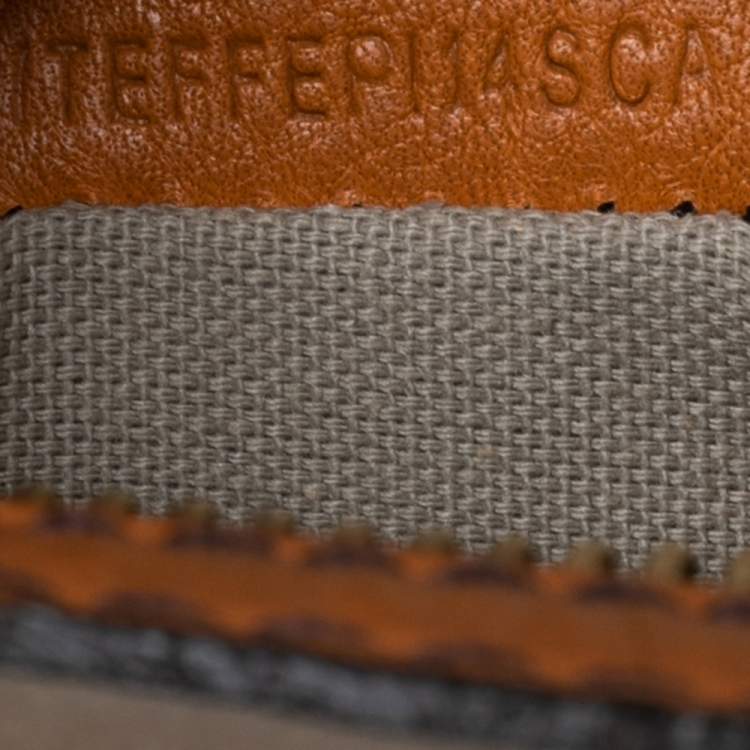 Pre Owned Burberry Orange/Beige House Check Canvas and Leather Duffel Bag