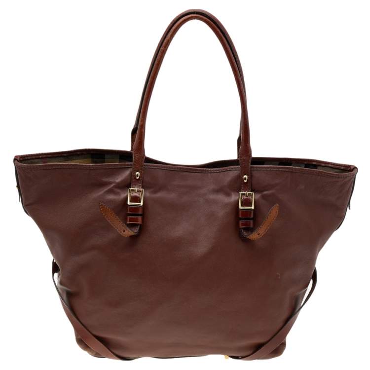 Pre Owned Burberry Brown Leather Tote