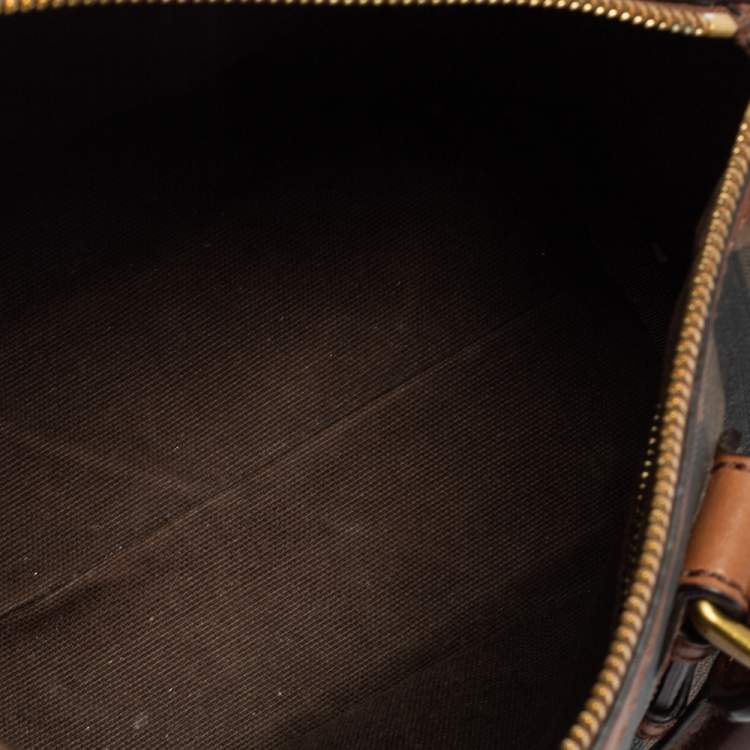 Pre Owned Burberry Brown Smoked Check PVC and Leather Chester Boston Bag