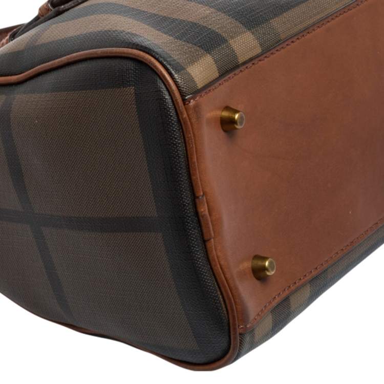 Pre Owned Burberry Brown Smoked Check PVC and Leather Chester Boston Bag