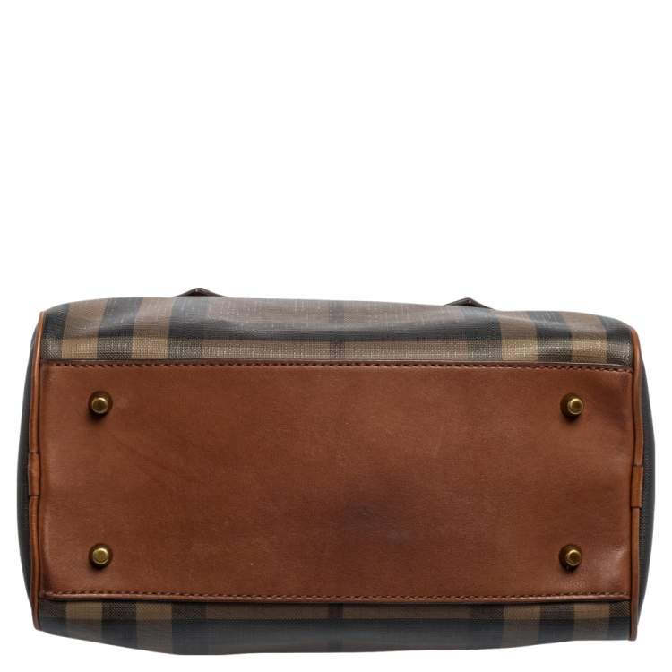 Pre Owned Burberry Brown Smoked Check PVC and Leather Chester Boston Bag