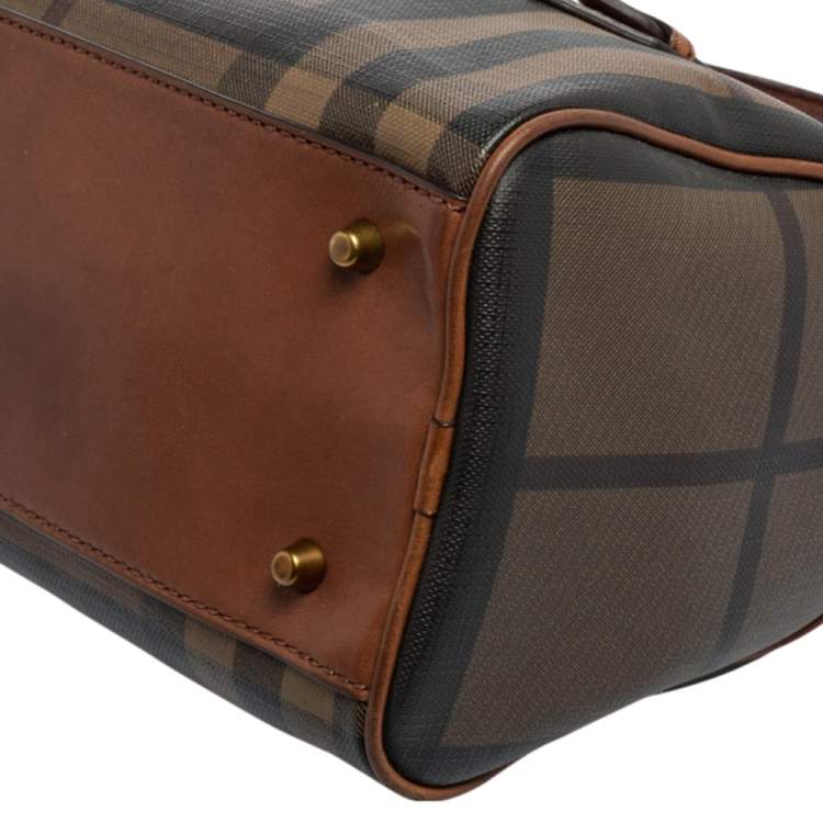 Pre Owned Burberry Brown Smoked Check PVC and Leather Chester Boston Bag