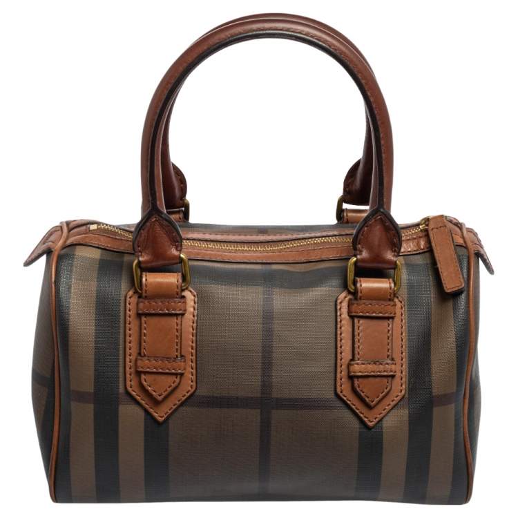 Pre Owned Burberry Brown Smoked Check PVC and Leather Chester Boston Bag