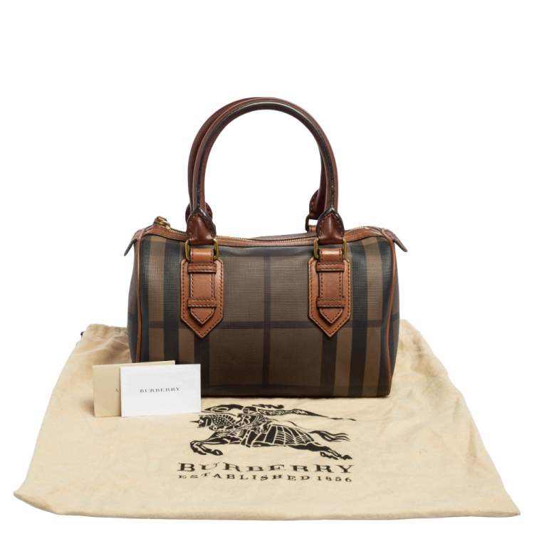 Pre Owned Burberry Brown Smoked Check PVC and Leather Chester Boston Bag