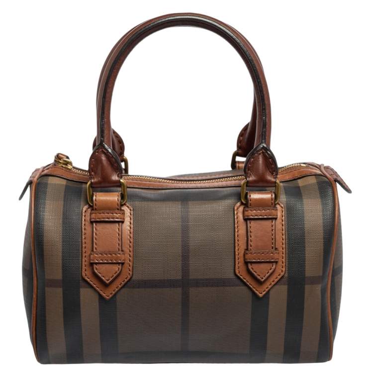 Pre Owned Burberry Brown Smoked Check PVC and Leather Chester Boston Bag