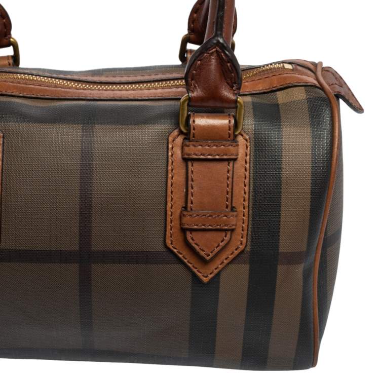Pre Owned Burberry Brown Smoked Check PVC and Leather Chester Boston Bag