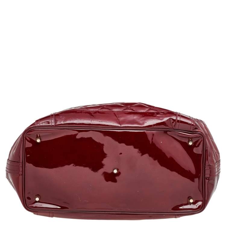 Pre Owned Burberry Burgundy Patent Leather Quilted Prorsum Beaton Tote