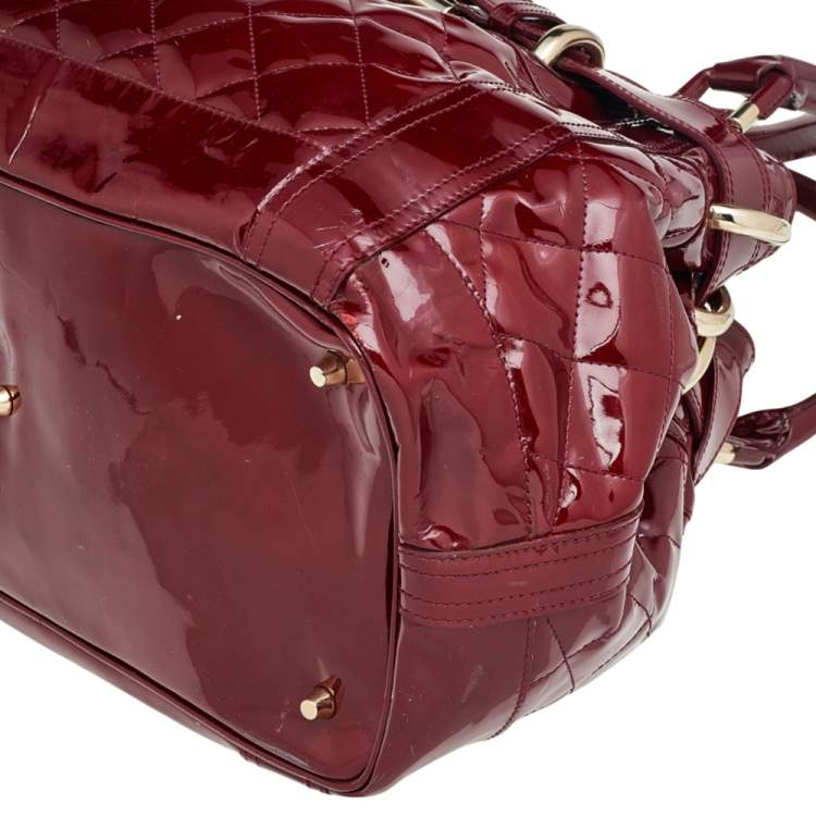 Pre Owned Burberry Burgundy Patent Leather Quilted Prorsum Beaton Tote