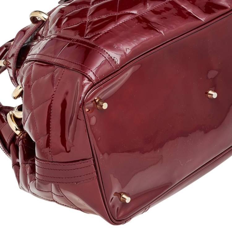 Pre Owned Burberry Burgundy Patent Leather Quilted Prorsum Beaton Tote
