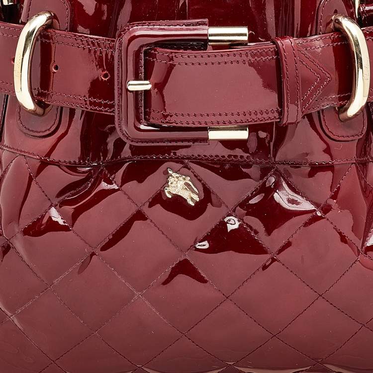 Pre Owned Burberry Burgundy Patent Leather Quilted Prorsum Beaton Tote