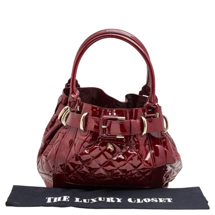 Pre Owned Burberry Burgundy Patent Leather Quilted Prorsum Beaton Tote