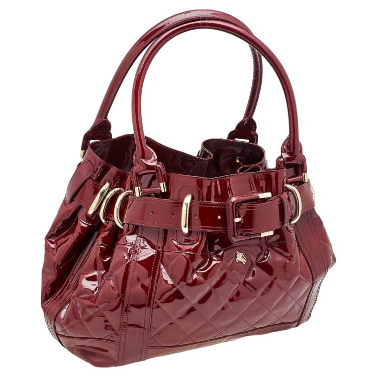 Pre Owned Burberry Burgundy Patent Leather Quilted Prorsum Beaton Tote