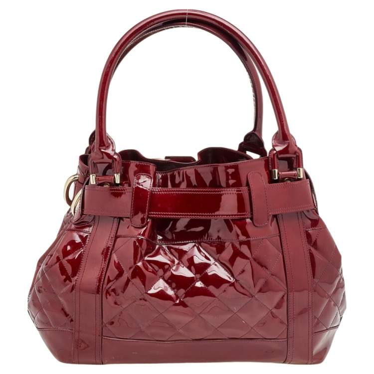 Pre Owned Burberry Burgundy Patent Leather Quilted Prorsum Beaton Tote