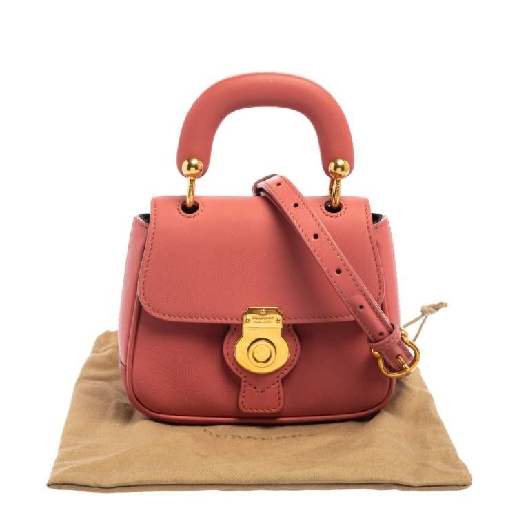 Pre Owned Burberry Pink Leather Mini DK88 Top Handle Bag
