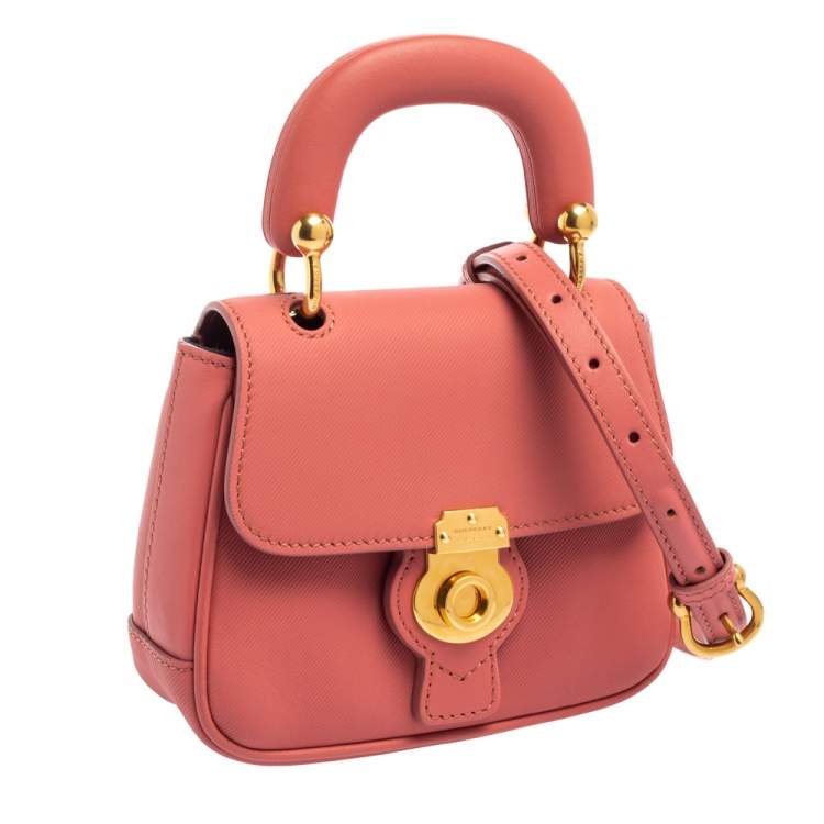 Pre Owned Burberry Pink Leather Mini DK88 Top Handle Bag