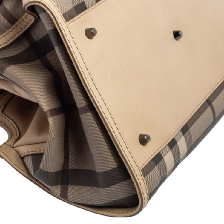 Pre Owned Burberry Beige/Grey Smoked Check PVC and Leather Bartow Bowler Bag