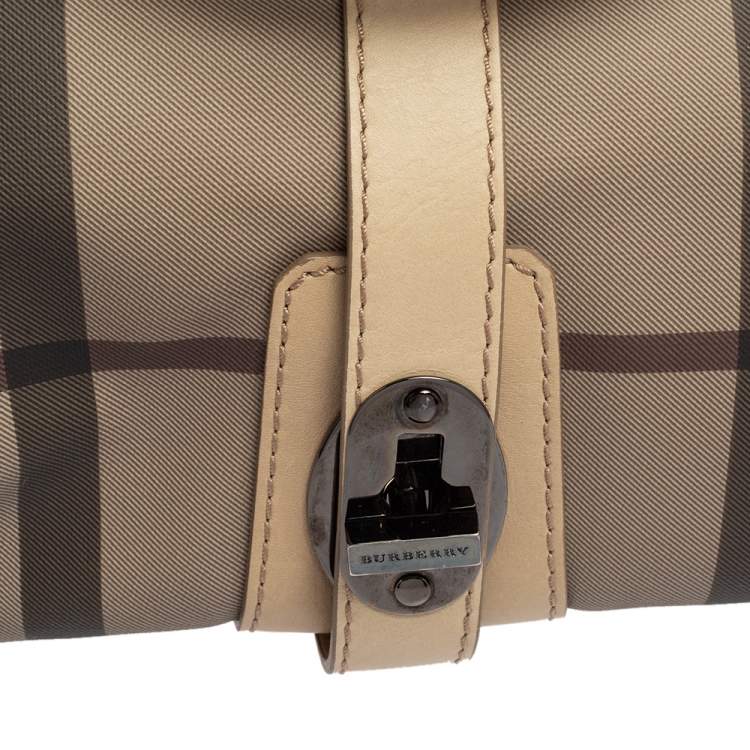Pre Owned Burberry Beige/Grey Smoked Check PVC and Leather Bartow Bowler Bag