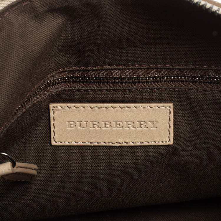 Pre Owned Burberry Beige/Grey Smoked Check PVC and Leather Bartow Bowler Bag