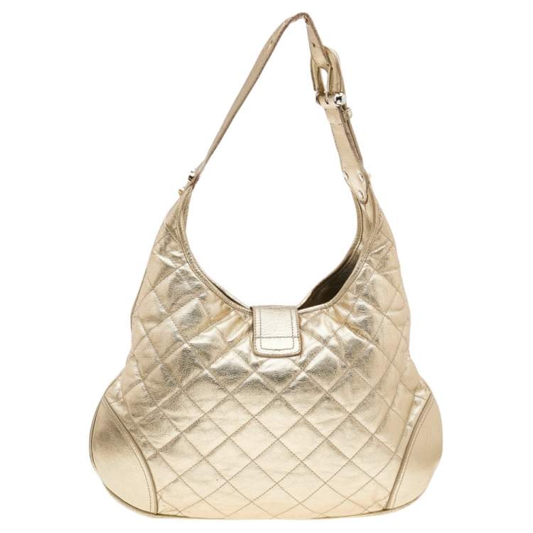 Pre Owned Burberry Metallic Gold Quilted Leather Brooke Hobo