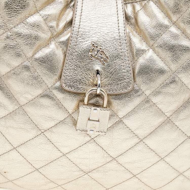 Pre Owned Burberry Metallic Gold Quilted Leather Brooke Hobo