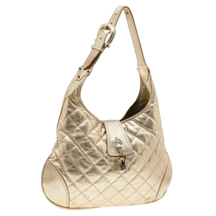 Pre Owned Burberry Metallic Gold Quilted Leather Brooke Hobo