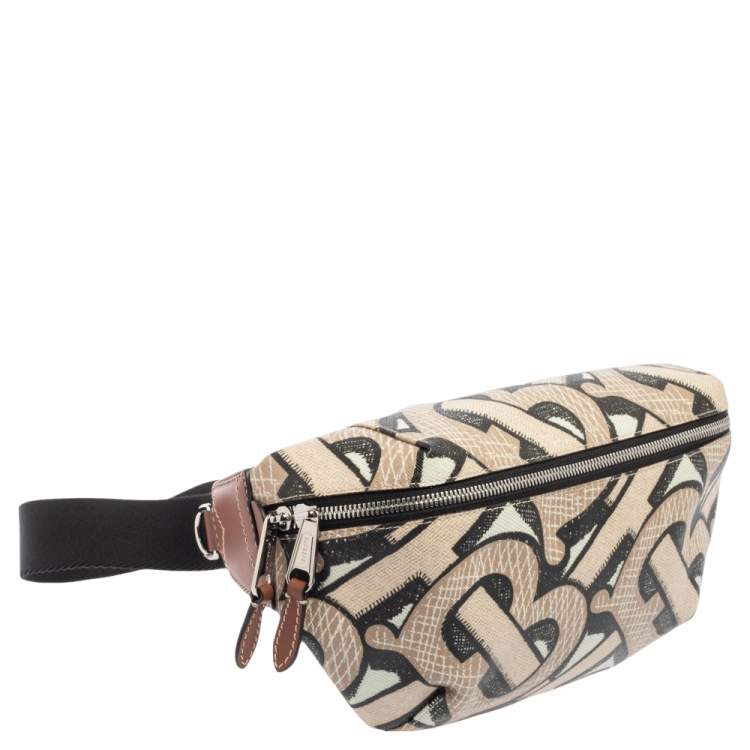 Pre Owned Burberry Beige TB Monogram Print Coated Canvas Bum Bag