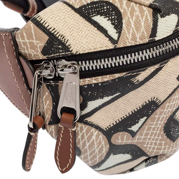 Pre Owned Burberry Beige TB Monogram Print Coated Canvas Bum Bag
