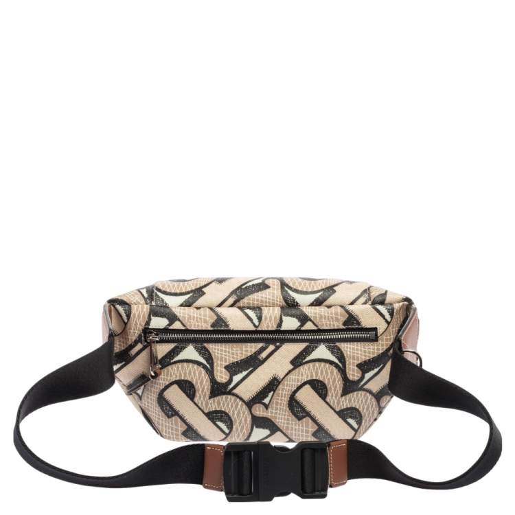 Pre Owned Burberry Beige TB Monogram Print Coated Canvas Bum Bag
