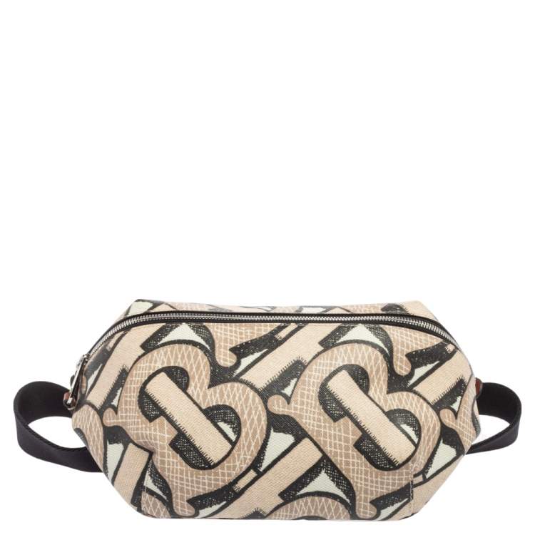 Pre Owned Burberry Beige TB Monogram Print Coated Canvas Bum Bag