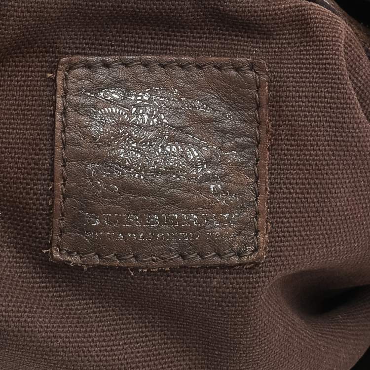 Pre Owned Burberry Beige/Brown Leather And Nova Check Canvas Hobo