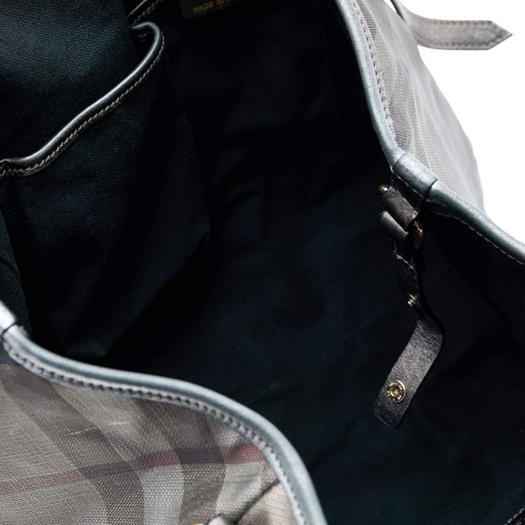Pre Owned Burberry Metallic Grey Nova Check Coated Canvas And Leather Canterbury Tote
