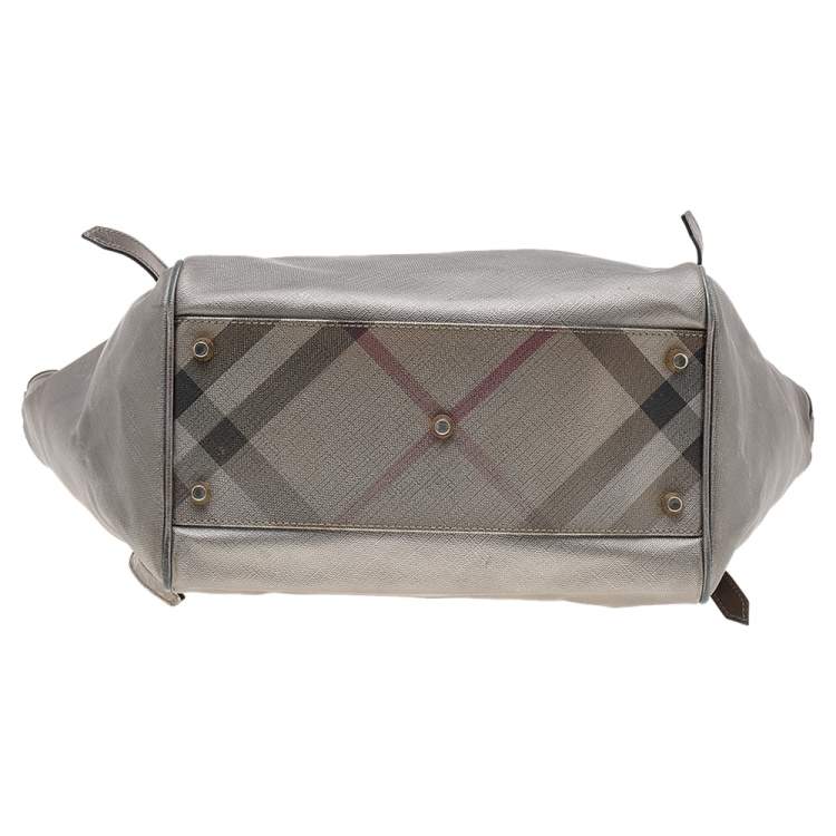 Pre Owned Burberry Metallic Grey Nova Check Coated Canvas And Leather Canterbury Tote