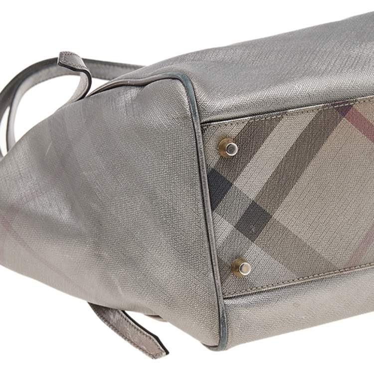 Pre Owned Burberry Metallic Grey Nova Check Coated Canvas And Leather Canterbury Tote