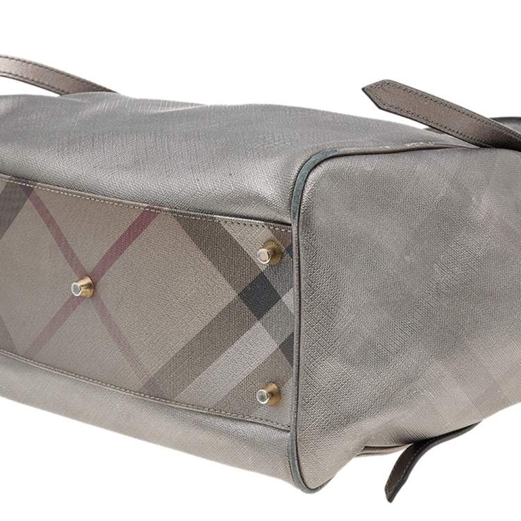 Pre Owned Burberry Metallic Grey Nova Check Coated Canvas And Leather Canterbury Tote